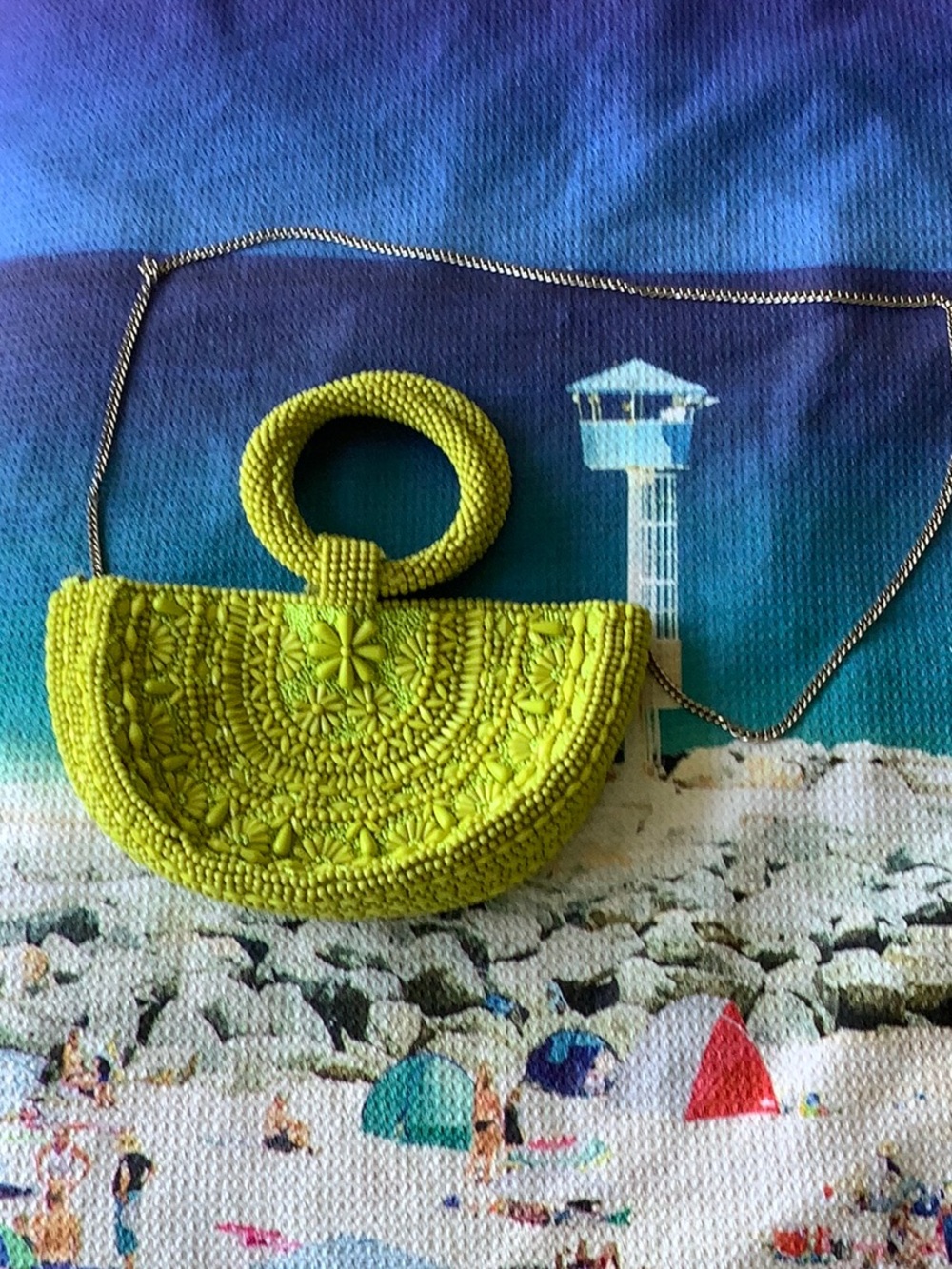 EUC Lime Green Beaded Handheld/Crossbody